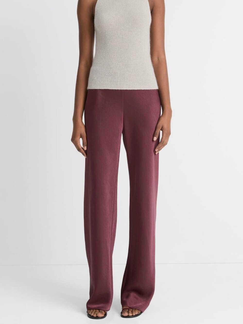 Vince Wide-Leg Satin Pants in Deep Wine - Picture 4 of 9